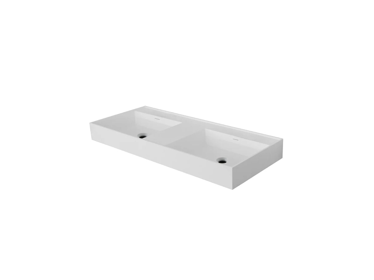 ALONI Wonda Square Wastafel 80 cm of 120 cm Dubbel Kunstmarmer Mat Wit Zonder Kraangat - foto 2