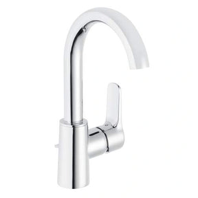 Comfort Line Lola wastafelmengkraan met hoge gebogen draaibare uitloop en waste in chroom.