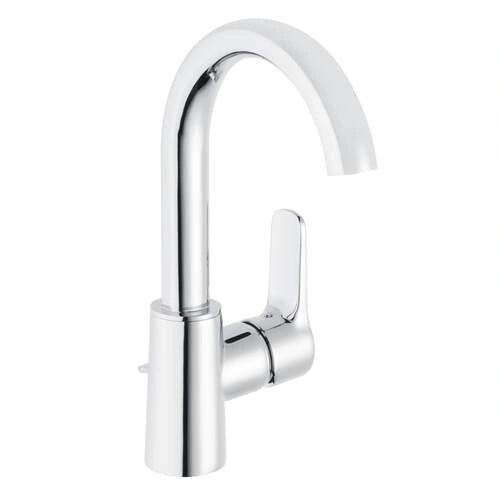 Comfort Line Lola wastafelmengkraan met hoge gebogen draaibare uitloop en waste in chroom.