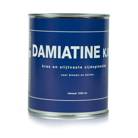 Blik Damiatine kras- en slijtvaste zijdeglanslak op terpentinebasis voor hout en metaal