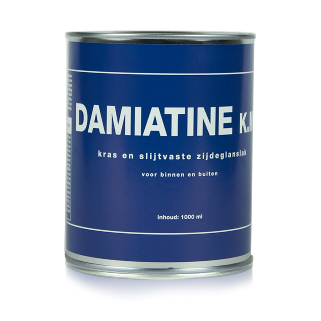 Blik Damiatine kras- en slijtvaste zijdeglanslak op terpentinebasis voor hout en metaal