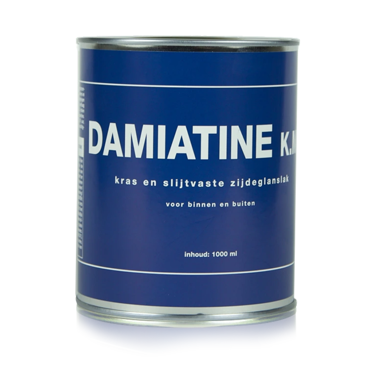 Blik Damiatine kras- en slijtvaste zijdeglanslak op terpentinebasis voor hout en metaal