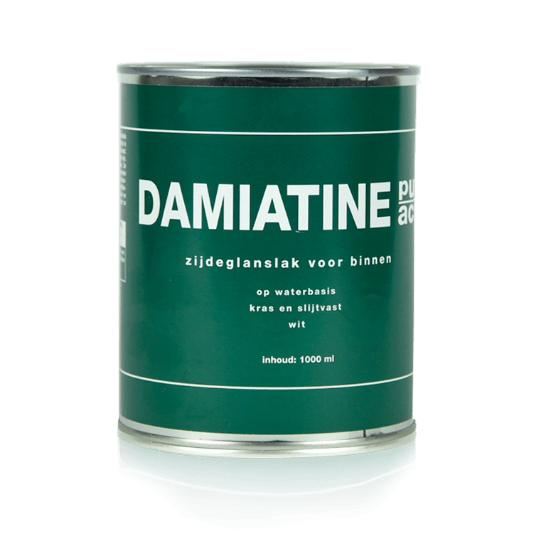 Blik Damiatine kras- en slijtvaste zijdeglanslak op waterbasis in het wit voor binnen
