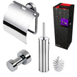 Complete Geesa Nemox toiletset in glanzend chroom, bestaande uit closetrolhouder, toiletborstel en haak.