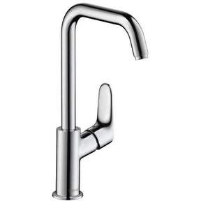 Hansgrohe Focus 240 wastafelmengkraan met hoge draaibare uitloop in chroom.