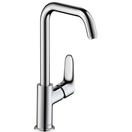 Hansgrohe Focus 240 wastafelmengkraan met hoge draaibare uitloop in chroom.