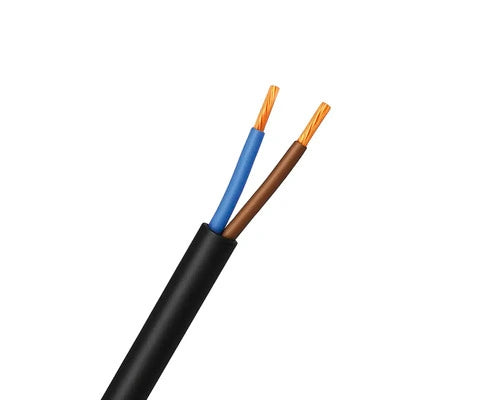 Zwarte flexibele 2-aderige huishoudkabel van 0,75 mm² voor binnengebruik.