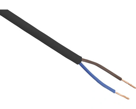 Zwarte flexibele 2-aderige huishoudkabel van 0,75 mm² voor binnengebruik.