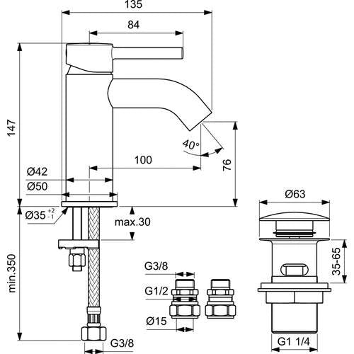 Ideal Standard Kolva 1-greeps wastafelmengkraan in chroom met push-open afvoerplug.