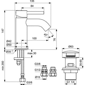 Ideal Standard Kolva 1-greeps wastafelmengkraan in chroom met push-open afvoerplug.