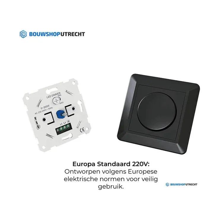 Inbouw LED muurdimmer 0-200W inclusief centraalplaat en afdekraam in glans wit en zwart