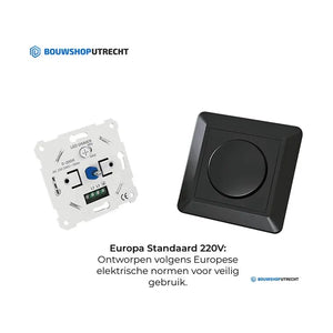 Inbouw LED muurdimmer 0-200W inclusief centraalplaat en afdekraam in mat wit en zwart