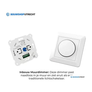 Inbouw LED muurdimmer 0-200W inclusief centraalplaat en afdekraam in mat wit en zwart