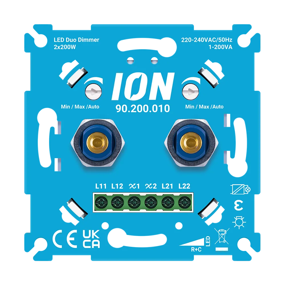ION Industries LED Duo Dimmer 2x200W vooraanzicht met twee dimkanalen.