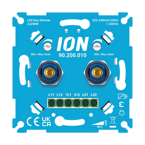 ION Industries LED Duo Dimmer 2x200W vooraanzicht met twee dimkanalen.