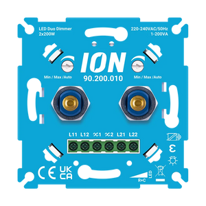 ION Industries LED Duo Dimmer 2x200W vooraanzicht met twee dimkanalen.