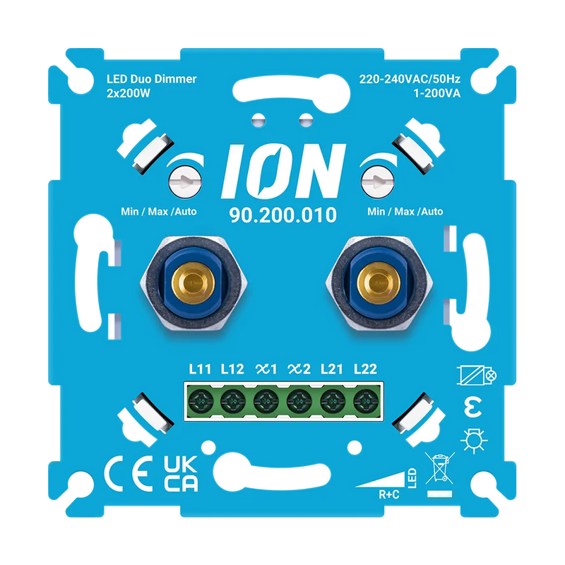 ION Industries LED Duo Dimmer 2x200W vooraanzicht met twee dimkanalen.