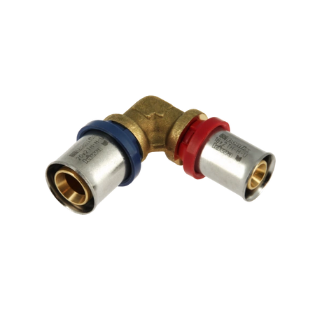 BONFIX 90 graden kniekoppeling verlopend van 20mm naar 16mm alu-pers meerlagenbuis.