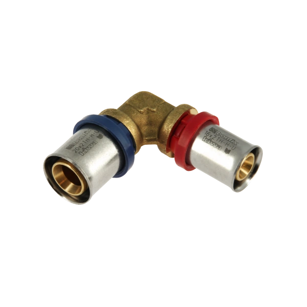 BONFIX 90 graden kniekoppeling verlopend van 20mm naar 16mm alu-pers meerlagenbuis.