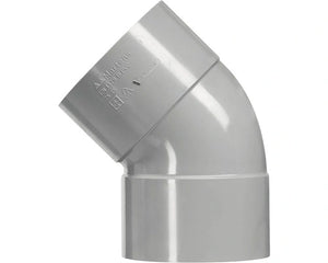 Grijze MARTENS PVC bocht 45 graden met aan beide zijden een lijmmof, diameter 110 mm.