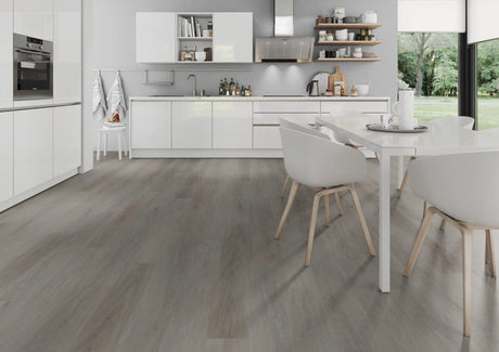 Eiken taupe XL PVC plank vloer (Oneflor English Oak Taupe) met brede planken in een interieur – sfeerfoto 1