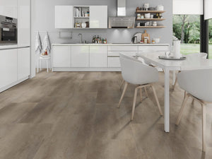Betonlook Bruin met Metaaleffect klik PVC tegel (Oneflor Metal Concrete Brown, rigid klik 6 mm) in een interieur – sfeerfoto 1