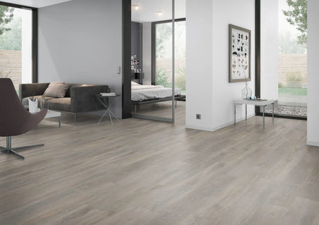 Oud eiken greige XL PVC plank vloer (Oneflor Old Oak Greige) met brede planken in een interieur – sfeerfoto 2