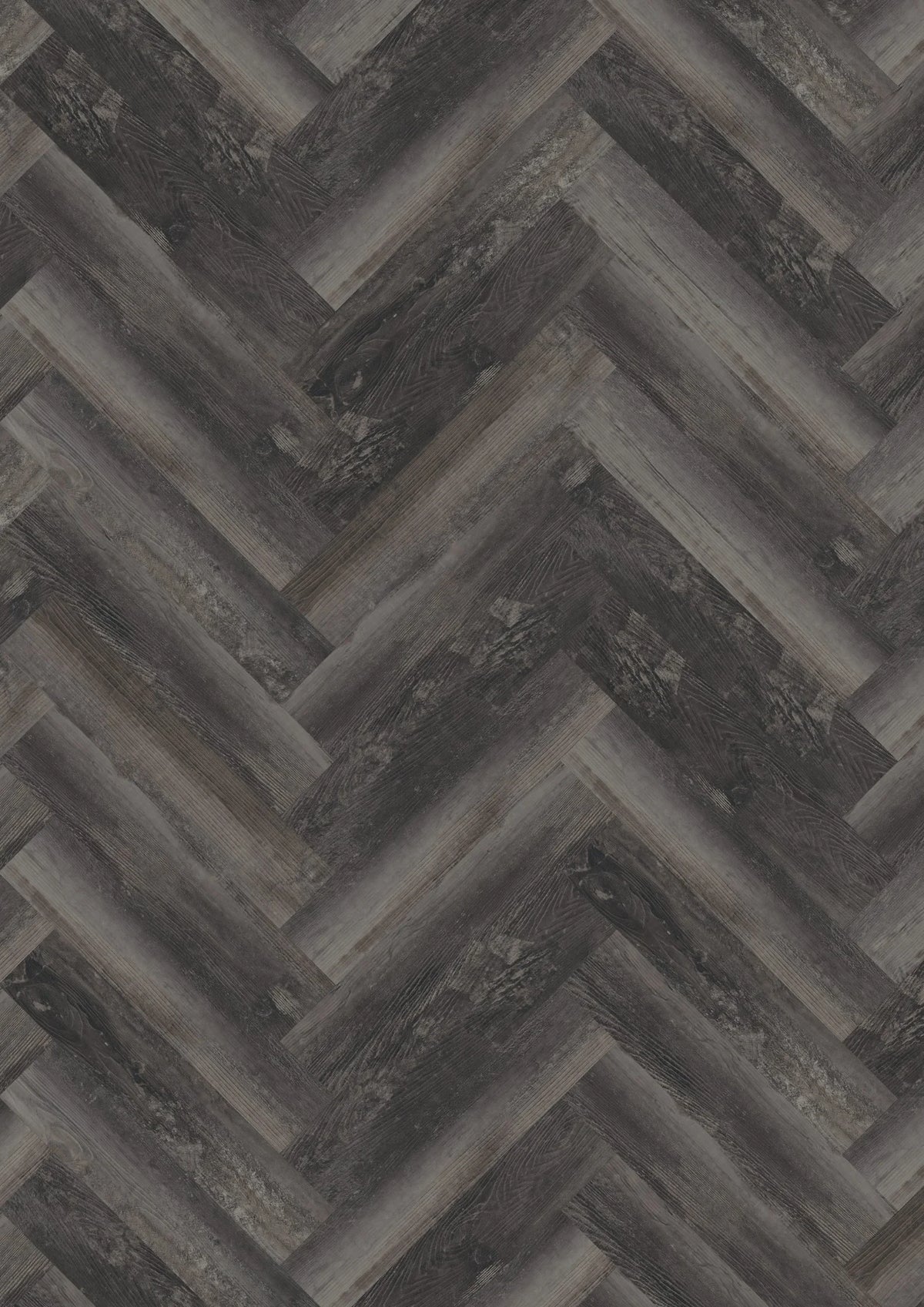 Oneflor Smoked Pine Black plak visgraat PVC in gerookt grenen zwart – productfoto van het dessin