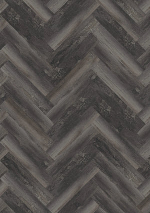 Oneflor Smoked Pine Black plak visgraat PVC in gerookt grenen zwart – productfoto van het dessin
