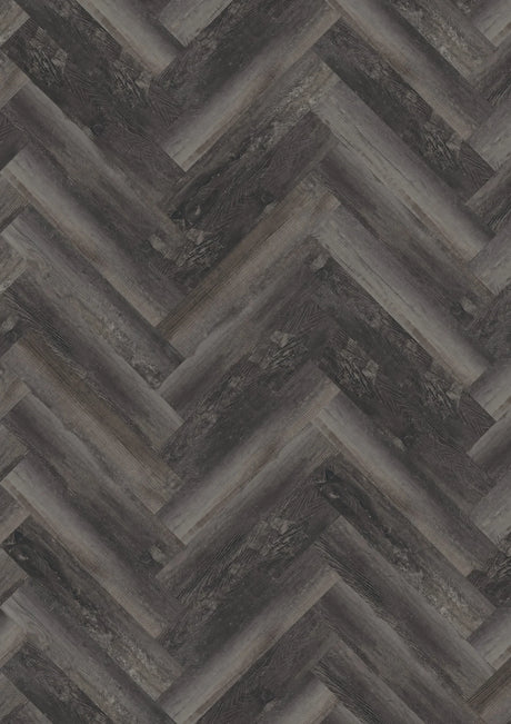 Oneflor Smoked Pine Black plak visgraat PVC in gerookt grenen zwart – productfoto van het dessin