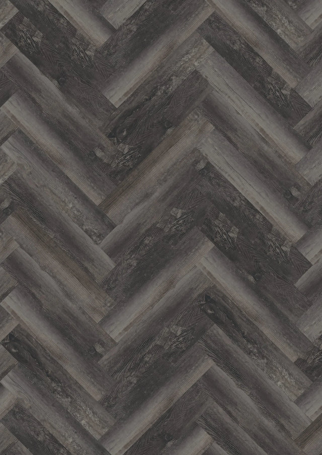 Oneflor Smoked Pine Black plak visgraat PVC in gerookt grenen zwart – productfoto van het dessin