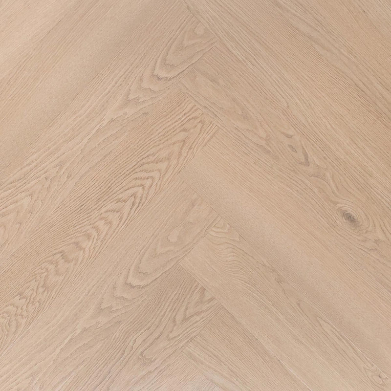 OTIUM Allure Herringbone Dryback visgraat PVC in lichtgrijs eik met realistische houtnerf.