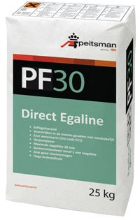 25kg zak PF30 Direct Egalisatiemortel, geschikt voor dikkere lagen tot 18 mm zonder noodzakelijke primer.