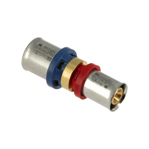 Rechte verloopkoppeling alu-pers 20x16 mm met TH-, H- en U-persprofiel voor meerlagenbuis.