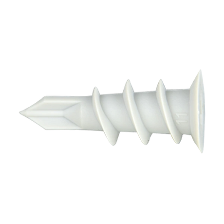 Witte zelfborende Smart nylon gipskartonpluggen type GKP met scherpe punt in vensterdoos van 50 stuks.