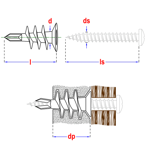 Witte zelfborende Smart nylon gipskartonpluggen type GKP met scherpe punt in vensterdoos van 50 stuks.