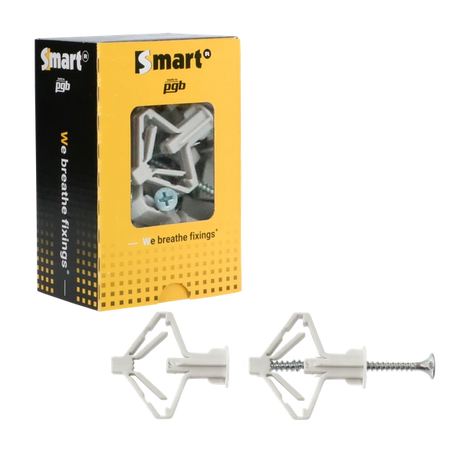 Grijze Smart nylon hollewandpluggen type PCA inclusief 55mm schroeven in vensterdoos van 25 stuks.