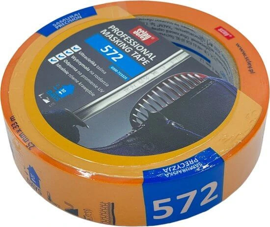 Scely Afplaktape is verkrijgbaar in 25mm, 30mm, 38mm en 48mm breedte, ideaal voor schilderwerk en afdekking. 