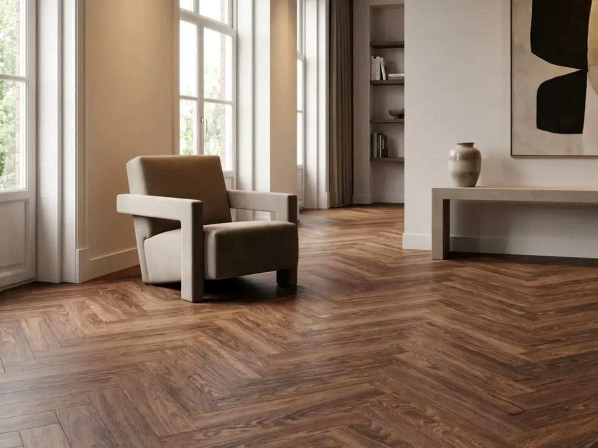 Yarenza Natura Visgraat Dark Oak Klik PVC Visgraat 7 mm Met Ondervloer Donker Eiken - foto 4